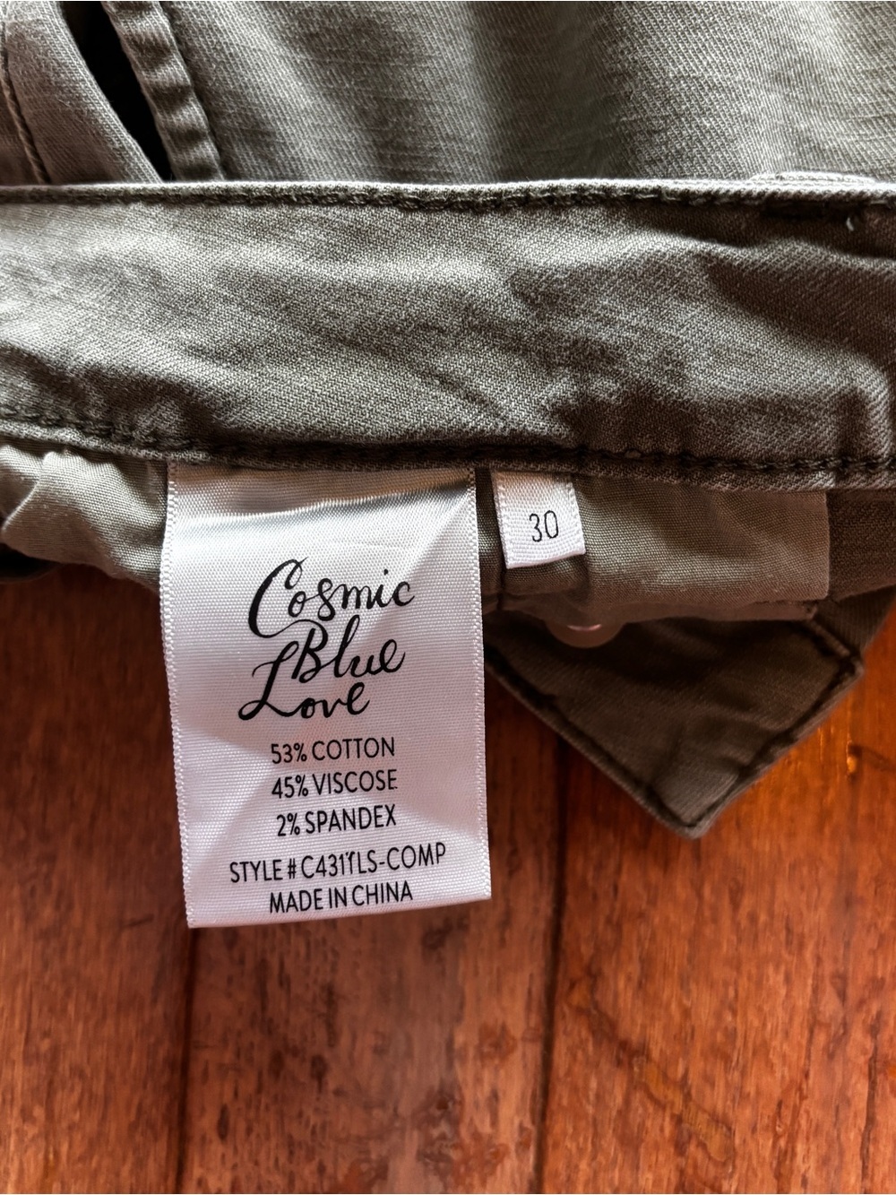 Womens Cosmic Blue Love olive green pants-30 - Picture 7 of 8